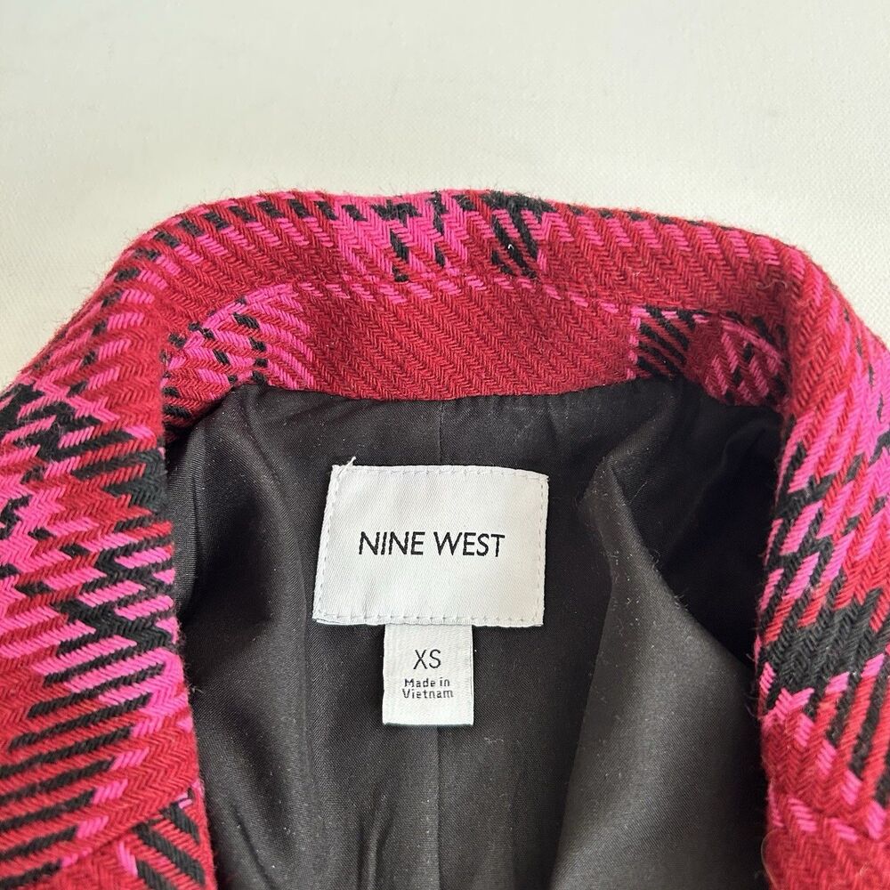 NINE WEST Red Pink Black Plaid Blazer Jacket Notch Collar Office Workwear XS - Picture 5 of 13